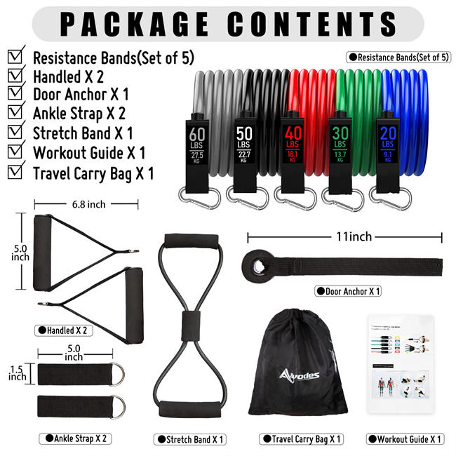 Resistance Bands, Resistance Band Set, Workout Bands, Exercise Bands for Men and Women, Exercise Bands with Door Anchor, Handles, Legs Ankle Straps for Muscle Training, Physical Therapy, Shape Body